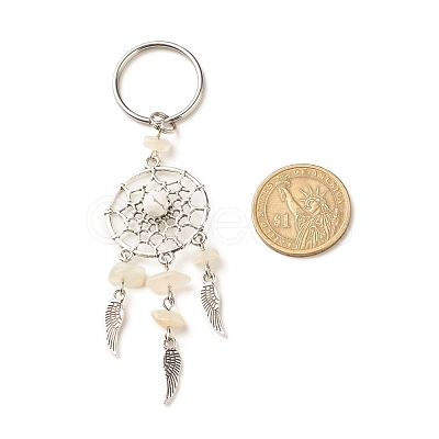 Alloy Findings with Natural White Moonstone Beads and Natural Howlite Beads Keychain KEYC-JKC00119-05-1