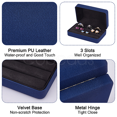 3-Slot Rectangle PU Leather Finger Ring Display Boxes CON-WH0099-10A-1