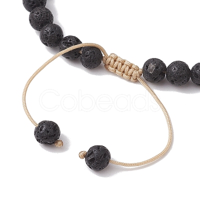 2Pcs 2 Styles 6mm Round Natural Lava Rock & Shell Pearl Braided Bead Bracelets BJEW-JB10322-1