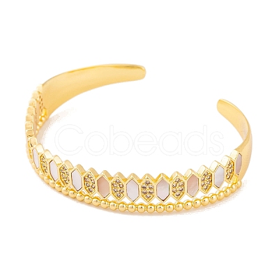 Brass Micro Pave Clear Cubic Zirconia Open Cuff Bangles for Women BJEW-S147-31G-A-1