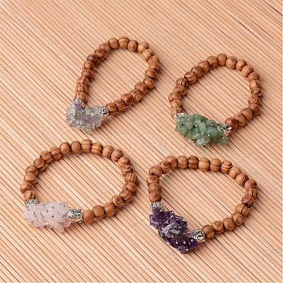 Buddha Head Wood Beaded Stretch Bracelets BJEW-JB02256-1