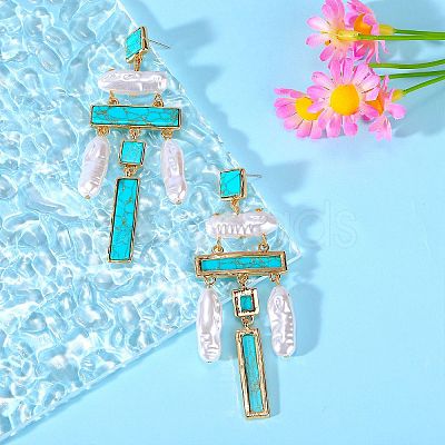 Synthetic Turquoise Rectangle Chandelier Earrings JE1132A-1