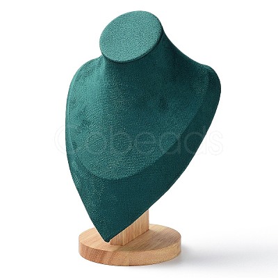 Velvet Bust Necklace Display Stands with Wooden Base ODIS-Q041-02B-01-1