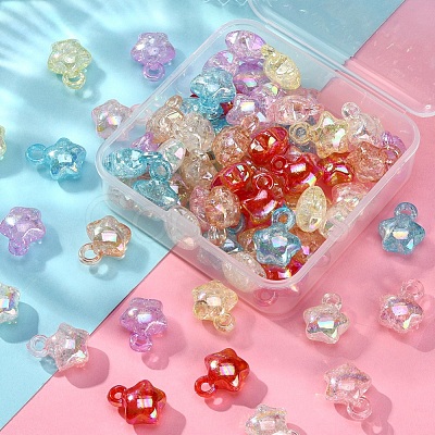 70Pcs 7 Colors Transparent Crackle Acrylic Pendants Set MACR-YW0001-90-1