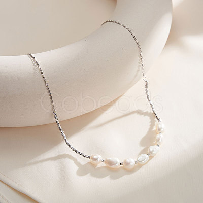 Potato Natural Freshwater Pearl Bib Necklaces NJEW-G153-01P-1