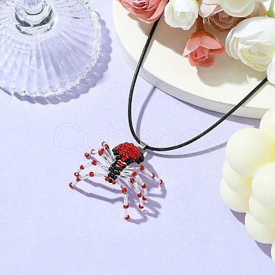 Braided Glass Seed Bead Spider Pendant Necklaces NJEW-MZ00036-04-1