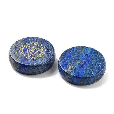 Natural Lapis Lazuli Flat Round with Chakra Sign Figurines Display Decorations DJEW-K025-01D-1