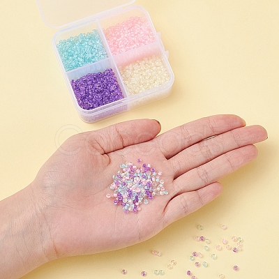 1000Pcs 4 Colors 8/0 Transparent Inside Colours Glass Seed Beads SEED-YW0001-70-1