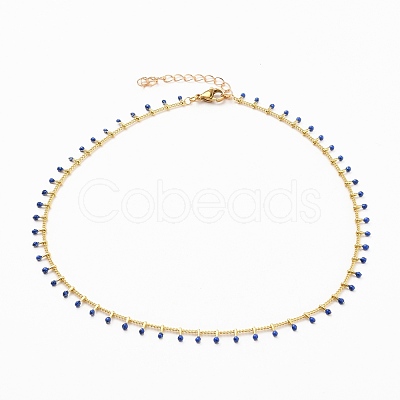 Brass Enamel Handmade Beaded Chain NecklaceS NJEW-JN03145-1