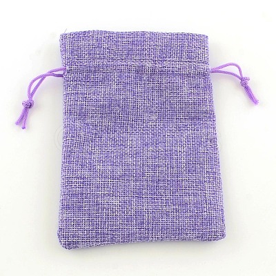 Polyester Imitation Burlap Packing Pouches Drawstring Bags X-ABAG-R004-14x10cm-08-1