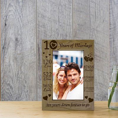 10 Years of Marriage Natural Wood Photo Frames AJEW-WH0292-030-1