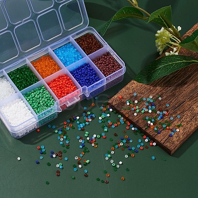 8000Pcs 10 Style 12/0 Frosted & Opaque Glass Seed Beads SEED-YW0001-46-1