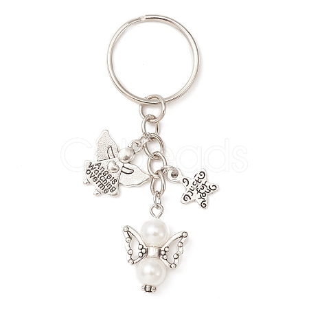 ABS Plastic Imitation Pearl & Alloy Angel Keychain KEYC-JKC00518-1