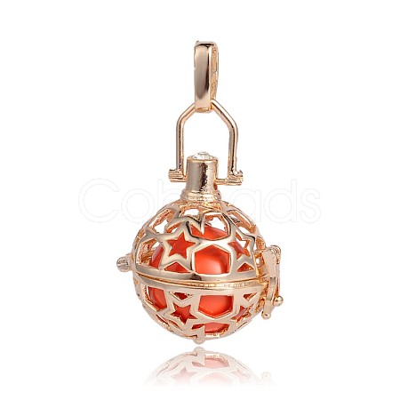 Golden Plated Brass Hollow Round Cage Pendants KK-J226-13G-1