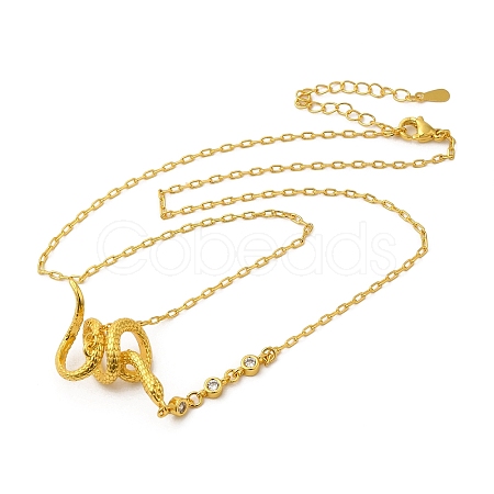Brass Snake & Cubic Zirconia Pendant Necklaces NJEW-H170-01G-1