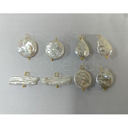8Pcs 4 Styles Baroque Natural Keshi Pearl Pendants PALLOY-AB00030-1
