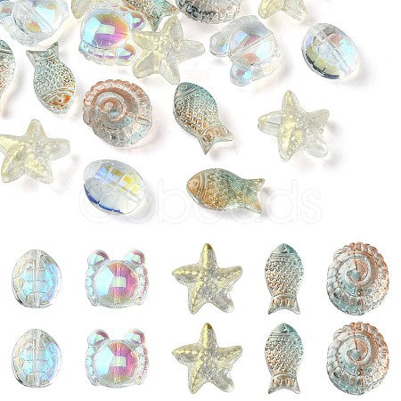 25Pcs 5 Style Ocean Themed Transparent Glass Beads Sets GLAA-YW0003-40F-1