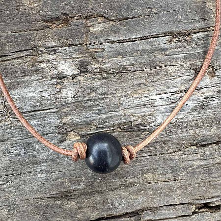 Natural Black Onyx(Dyed & Heated) Round Ball Pendant Genuine Leather Handmade Necklace Simple Elegant Jewelry IU3089-5-1