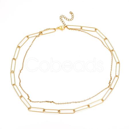304 Stainless Steel Double Layer Necklaces NJEW-M183-01G-1