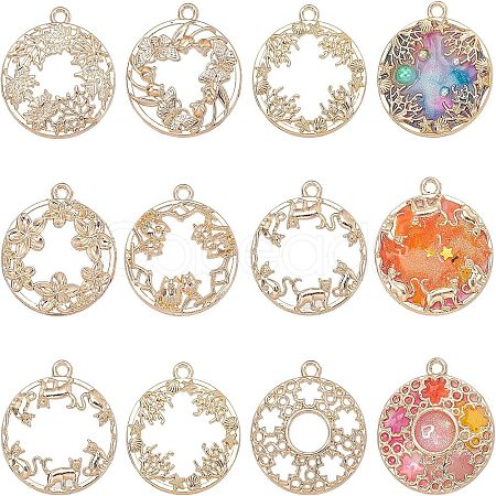 Ocean & Plant Series Zinc Alloy Open Back Bezel Pendants PALLOY-OC0001-92G-1