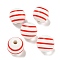 Printed Wood European Beads, Round with Stripe Pattern, Red, 15.5~16mm, Hole: 4~4.5mm