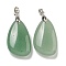 Natural Green Aventurine Pendants, Teardrop Charms, with Rack Plating Platinum Tone Brass Findings, Cadmium Free & Lead Free, 34x18x7.5mm, Hole: 4x5mm