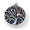 Dyed Natural Lapis Lazuli Tree of Life with Owl Pendants, Rack Plating Anstique Silver Plated Alloy Siam Rhinestone Flat Round Charms, Lead Free & Cadmium Free, 31.5x27.5x10~11mm, Hole: 8x4mm