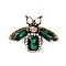 Rhinestone Bee Brooch Pin, Antique Golden Alloy Animal Badge for Backpack Clothes, Emerald, 35x47x6.5mm