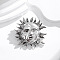 Sun God Brooch Pin, Alloy Badge for Backpack Clothes, Antique Silver, 51x50.5mm