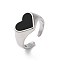 Shell Heart Open Cuff Ring for Women, 304 Stainless Steel Finger Ring, Stainless Steel Color, Black, 11mm, Inner Diameter: Adjustable