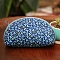 DIY Flower Pattern Moon-shaped Cosmetic Bag Embroidery Kit, including Embroidery Needles & Thread, Cotton Linen Fabric, Royal Blue, 17x12x8cm