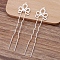 Iron Hair Fork Findings, with Alloy Flower Filigree Findings, Silver, 75x21mm