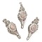 Natural Rose Quartz Pendants, Rack Plating Brass Colorful Rhinestone Shell Shape Charms, Lead Free & Cadmium Free, Platinum, 49x20x19mm, Hole: 7x3mm