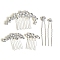 Alloy Hair Combs & Hair Forks Set, Hair Accessories for Women, Flower, Platinum, Hair Combs: 40~50x50~80mm, 3pcs