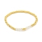 Brass & ABS Plastic Imitation Pearl Round Beaded Stretch Bracelets for Women, Real 18K Gold Plated, Inner Diameter: 2-1/8 inch(5.45cm), bead: 4mm & 5mm