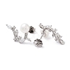 Anti-Tarnish Cubic Zirconia Leafy Branch with Natural Pearl Dangle Stud Earrings EJEW-F318-17P-2