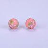 Printed Round with Flower Pattern Silicone Focal Beads SI-JX0056A-160-1