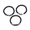 3Pcs 3 Style Natural Ebony Wood & Mixed Gemstone Stretch Bracelets Set BJEW-JB08834-4