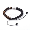 Natural Lava Rock & Tiger Eye Beads Adjustable Braided Bracelets BJEW-JB04987-02-3