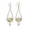 Natural Pearl & Glass Teardrop with Flower Dangle Earrings EJEW-TA00222-02-1