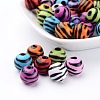 Mixed Color Zebra Striped Style Chunky Bubblegum Acrylic Round Solid Beads for Necklace Jewelry X-SACR-C020-53-1