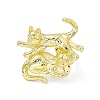 Rack Plating Brass Double Cat Open Cuff Ring for Women RJEW-I091-20G-2