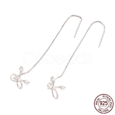 Anti-Tarnish Rhodium Plated 925 Sterling Silver Bowknot Threader Earrings EJEW-P195-03P-1