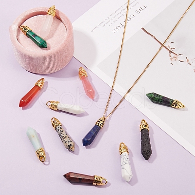 12Pcs 12 Style Bullet Natural Mixed Gemstone Pointed Pendants G-SZ0001-65-1