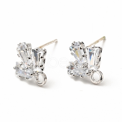 Brass Micro Pave Clear Cubic Zirconia Stud Earring Findings ZIRC-K087-17P-1