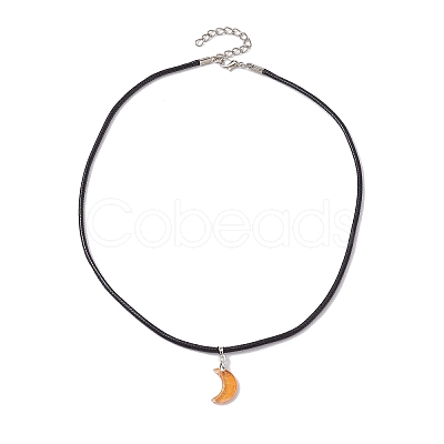 Glass Crescent Moon Pendant Necklaces NJEW-JN04579-1