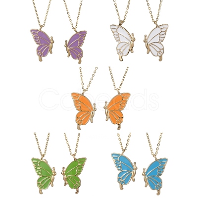 2Pcs Alloy Butterfly Pendant Necklaces NJEW-JN04550-1