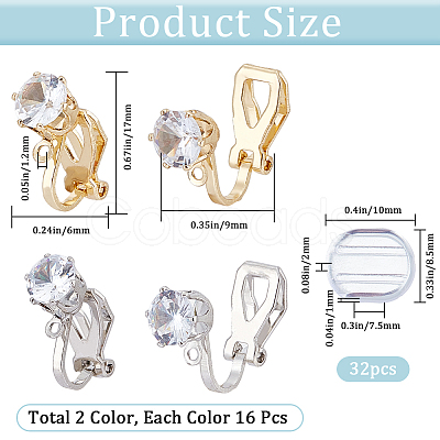 SOFPLATE 32Pcs 2 Colors Brass Clip-on Earring Findings KK-SP0001-25-1