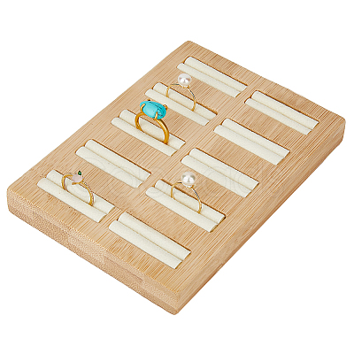 10-Slot Rectangle Bamboo Ring Display Tray Stands RDIS-WH0002-28B-1