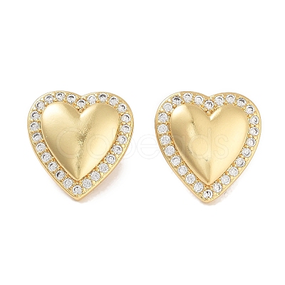 Heart Brass Micro Pave Cubic Zirconia Earrings for Women EJEW-E310-10G-1